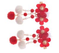 Healifty 2pcs Chinese Style Flower Pom Pom Hairpins for Hanfu Hair Barrettes Vintage Elegant Hair Clips for Parties Ceremonies Daily Wear Delicate