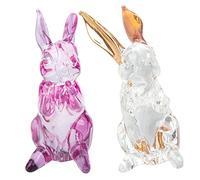 Healifty 2Pcs Crystal Bunny Figurines Colorful Cartoon Rabbit Decor for Desktop Tea Table Garden and Balcony Crystal Craft with Fine Details Chinese Vintage Style Rabbit Ornaments