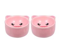 Healifty 2pcs Cute Pink Pig Ceramic Hamster Food Bowls Anti-spill Pet Feeding Dishes for Small Animals, Cartoon Animal Head Design Suitable for Hamster Food and Water