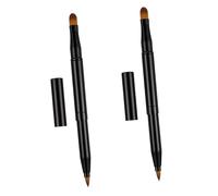 Healifty 2pcs Double-ended Makeup Brushes Black Plastic and Artificial Fiber Dual-purpose Cosmetic Lip and Concealer Brushes for Professional and Daily Use