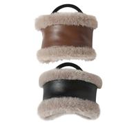 Healifty 2pcs Elegant PU Leather Ponytail Holder Plush Soft Elastic Hair Ties for Women Vintage Style Hair Styling Accessories in Brown and Black for Daily and Winter Use