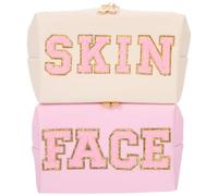 Healifty 2Pcs Embroidered Cosmetic Bags for Women Portable Makeup Pouches with Creative Patch Design Large Capacity Toiletry Organizer for Travel Home and Business Trips