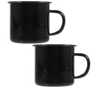 Healifty 2PCS Enamel Tea Mugs with Handle Thickened Retro Black Water Cups for Coffee Tea Milk Smooth Rim Drinking Cups for Home Office Outdoor Use