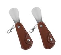 Healifty 2pcs Foldable Shoe Horns with Keychain Attachment for Everyday Use and Travel, Portable Lazy Shoe Helpers Made of Stainless Steel and Pu Leather, for Seniors, Women, and Pregnant
