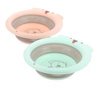 Healifty 2pcs Folding Washbasin for Kids and Babies Portable Collapsible Washing Basin Adorable Cartoon Design Made of Sturdy Pp and Silicone Suitable for Camping and Home Use