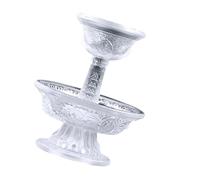 Healifty 2pcs Glass Buddha Cup Footed Tray, Decorative Offering Bowl | Wooden Decorative Bowl Keyword, Polished Glass Finish, Compact Altar Use, Stable Base for Ritual Items