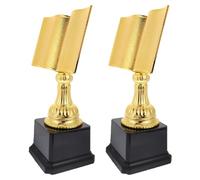 Healifty 2pcs Gold Reading Achievement Trophy Plastic Book-shaped Award Cups for Reading Contest Winners, Large Gold Trophies for Students and Adults, Party and Ceremony Prizes