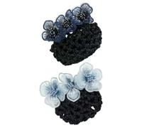 Healifty 2pcs Hair Bun Nets with Removable Flower Clips for Women Ballet Hair Accessories in Navy Blue and Royal Blue Suitable for Nurses Flight Attendants and Office Use