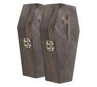 Healifty 2Pcs Halloween Coffin Jewelry Boxes: Wooden Hexagon Candy Treat Box Case Pet Funeral Casket for Party Favor Goth Decor 5.89X3.07X1.57in Grey