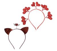 Healifty 2pcs Heart and Cat Ear Headbands, Lovely Small Heart-Shaped and Winged Cat Ear Hairbands for Party, Carnival, and Valentine’S Day Accessories