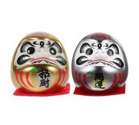 Healifty 2pcs Japanese Ceramic Dharma Egg Figurines Car and Home Ornaments Miniature Wealth and Fortune Decorations for Office and Dashboard