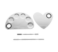 Healifty 2pcs Makeup Mixing Palette Set, Stainless Steel Cosmetic with 2 Spatulas, Heart & Semi-circle 6-well Palettes for Foundation, Lipsticks & Nail Art, Silver