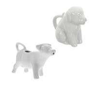 Healifty 2pcs Mini Ceramic Milk Jug Set Animal Creamer with Handle 40ml White Dog Cow Shape Sauce Jug for Coffee and Tea Serving