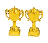Healifty 2Pcs Mini Trophy Cups Plastic Gold Champion Cake Toppers for Birthday Party Decorations and Sports Awards