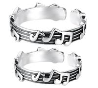 Healifty 2pcs Musical Note Couple Rings, Vintage Open Adjustable Band for Men and Women, Retro Style Wedding Finger Rings Set