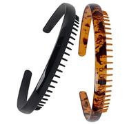 Healifty 2pcs Non-slip Tooth Comb Headbands for Women, Oxford Resin Material with Dark Coffee Floral and Black Colors, Sturdy Hair Hoops for Styling and Face Washing