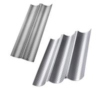 Healifty 2pcs Non-Stick Wave Bread Baking Trays with Perforations for Crisp Even Loaves Medium Small Baguette Pans Silver Bakeware for Home and Shop Use
