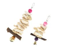 Healifty 2pcs Parrot Chewing with Cuttlebone for Birds, Hanging Molar String Bite with Bell, Natural Calcium Supplement for Cage Birds, Suitable for African Greys and Budgies Random Color