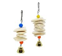 Healifty 2pcs Parrot Cuttlebone Supplement Wooden Beads, Teeth Grinding Bite for Cockatiels, Budgerigars, and Small Birds, Cage Hanging Chewing Plaything Random Color