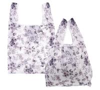 Healifty 2pcs Portable Folding Handheld Shopping Bags Stylish Eco-friendly Polyester Tote Pouches with Comfortable Grip and Bright Patterned Design for Daily Use