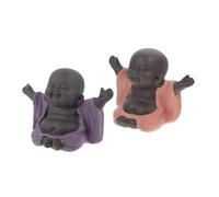 Healifty 2pcs Purple Clay Buddha Figurines Tea Pet Chinese Style Monk Figurine Decor for Entry Table Home Office Shelf Ornament Symbolizing Prosperity and Joy