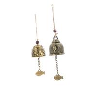 Healifty 2pcs Retro Chinese Style Wind Chime with Buddha Head and Twin Fish Design Outdoor Garden Hanging Bell Ornament for Temple Home Decor and Gifts