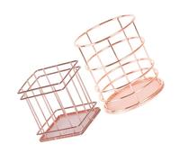 Healifty 2pcs Rose Gold Iron Art Storage Baskets Hollow Open Design Pen Holders for Home Office Desk Organization Stylish Fruit Basket and Storage Container for Desktop Supplies
