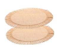 Healifty 2Pcs Round Woven Style Placemats Natural Insulated Pot Cushions Heat Resistant Cutlery Mats for Dining Table Living Restaurant Use