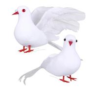 Healifty 2pcs Simulation Peace Pigeons: Artificial White Simple & Wing Stretching Feathered Pigeons Doves Birds for Christmas Wedding