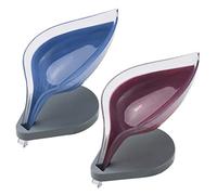 Healifty 2pcs Slanted Soap Dish Leaf Shaped Drain Soap Holder Shower Soap Dish Soap Saver Drying Rack for Bathroom and Kitchen Sink Blue Purple Pink