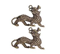 Healifty 2pcs Small Brass Pixiu Pendants Vintage Chinese DIY Craft Charms for Keychain Backpack Handbag Decorative Home Desk Ornament