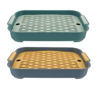 Healifty 2pcs Small Pet Litter Box for Rabbit and Guinea Pig, Plastic Bunny Toilet Tray with Anti-tip Design, Household Indoor Bunny Cage Potty Trainer in Sea Blue and Light Green