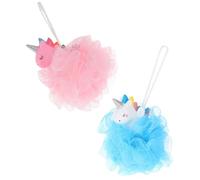 Healifty 2pcs Unicorn Bath Sponge Set, Exfoliating Pe Mesh Shower Loofahs, Rich Foaming Body Scrubbing Balls in Pink and Blue for Gentle Bathing