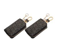 Healifty 2Pcs Universal Car Key Fob Holder PU Leather Key Pouch with Zipper Mini Bag for Car Remote Protection Black and Gold
