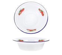 Healifty 2pcs Vintage Enamel Basin Set with Strawberry Pattern, Thickened Large Capacity Soup and Vegetable Bowls for Household Food Preparation and Dining