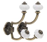 Healifty 2pcs Vintage Zinc Alloy Double Head Wall-Mounted Coat Hooks with Screws for Hanging Hats and Garments, Retro Style Antique Hat Holder Suitable for Closets, Bathrooms, and Entryways
