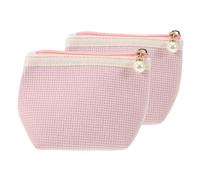 Healifty 2pcs Water Resistant Mini Makeup Bag for Women Small Portable Cosmetic Pouch for Travel and Daily Use Lightweight Lipstick Organizer Compatible with Purse Rose Pink Design