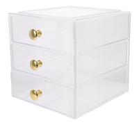 Healifty 3-layer Stackable Desktop Storage Box with Gold Handles, Mini Drawer Organizer for Jewelry, Hair Clips, Skincare, Sundries Storage, Cosmetic Display Case Organizer