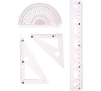Healifty 3 Sets of Student Multifunctional Drawing Ruler Set 20cm Large Pink Plastic Protractor Triangle Ruler Straightedge for School and Office Measurement