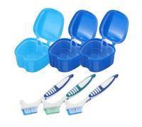 Healifty 3 Sets Waterproof Denture Case with Brush and Leakproof Lid Sturdy Plastic and Nylon Denture Storage Box for Daily Oral Cleanliness and Outdoor Use Cleaning and Soaking Kit
