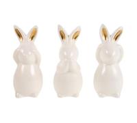 Healifty 3Pcs Ceramic Bunny Figurines Easter Rabbit Ornament Set No Hear Speak See Rabbit Decorative Ornaments Porcelain Bunny Statue for Tabletop Shelf Spring Farmhouse Display