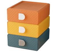 Healifty 3pcs Desk Organizer Drawer Storage Box Set for Office, Dormitory Desktop Storage Container with Multi-color Drawers (dusk Orange, Mango Yellow, Tranquil Blue) for Makeup, Jewelry