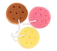 Healifty 3pcs Exfoliating Bath Shower Sponge Round Body Scrubber Balls Yellow Brown Pink Gentle Production for Daily Cleansing Skin Care