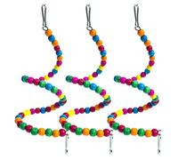 Healifty 3pcs Hanging Cockatiel with Colourful Wooden Beads and Alloy Frame, Bite-resisting Bird for Cage or Hanging the Cage, Suitable for Parrots and Birds, Sturdy Chew and Home Random