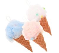 Healifty 3pcs Ice Cream Bath Sponge Balls with Hanging Rope Soft Exfoliating Shower Scrubbers for Adults and Skin-Friendly Body Wash Puff in Pink White and Blue