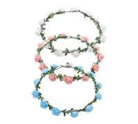 Healifty 3pcs LED Flower Crowns Headband for Women Luminous Floral Hairbands with Artificial Flowers and Green Leaves Comfortable Slip-resistant Design for Weddings Festivals and Night