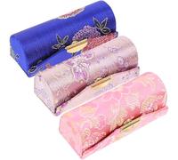 Healifty 3PCS Lipstick Case Classic Woven Satin Lipstick Holder Cosmetic Storage Organizer with Mirror for Women Girls