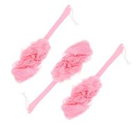 Healifty 3pcs Long Handle Bath Scrubbing Brush Set for Body Cleaning, Exfoliating Back Scrubber Soft Bathing Towel, Large Size Pink Body Shower Brush for Bathroom Use