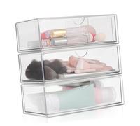 Healifty 3pcs Makeup Storage Box Lid Divided Lipstick Organizer Brush and Cotton Holder Stackable Vanity Desk Drawer Accessory for Bathroom and Office