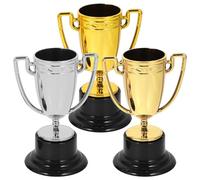 Healifty 3pcs Mini Simulation Trophy Set - Gold, Silver, Copper Plastic Award Trophies for Sports Events, Party Decorations, and Stage Performance Prizes